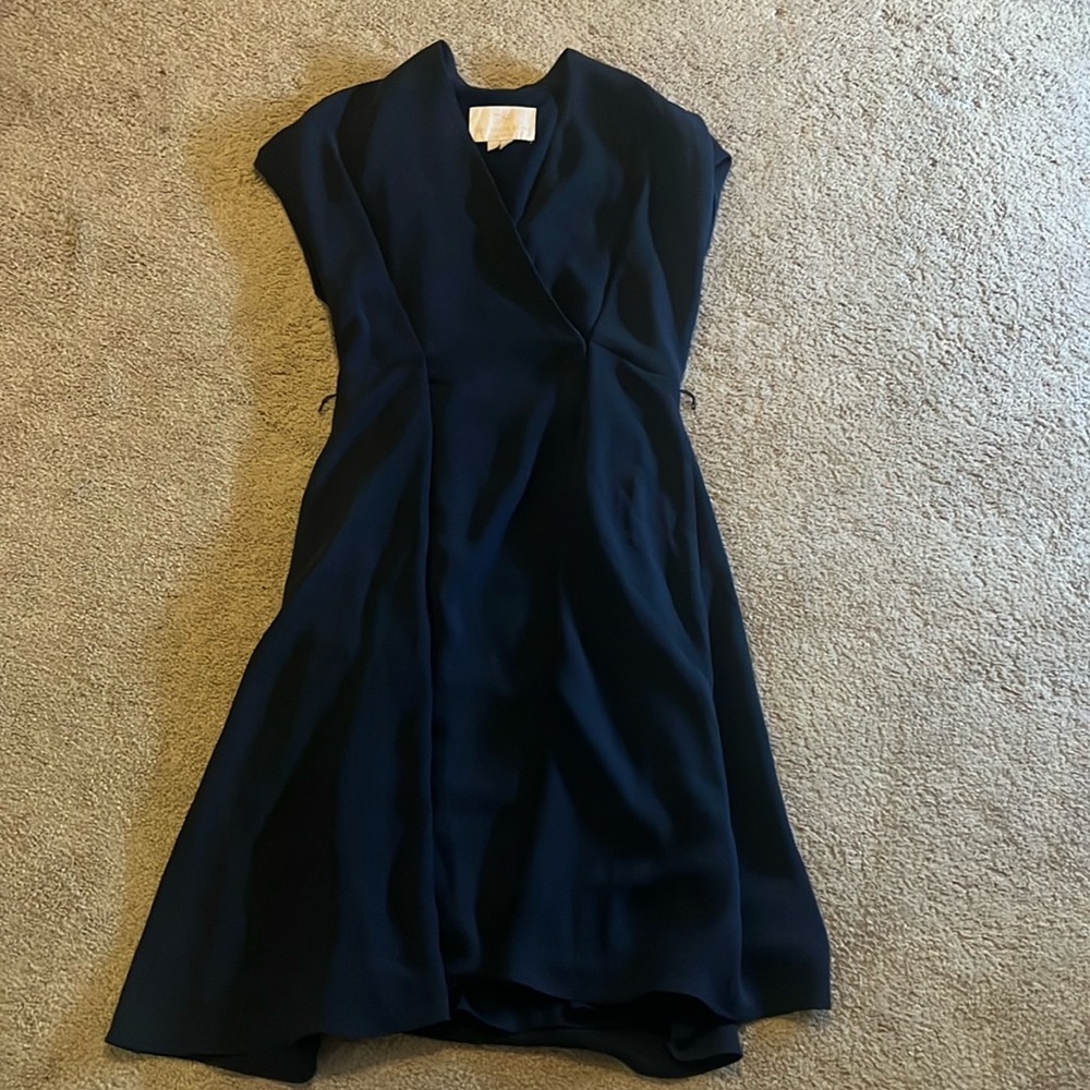 Gal Meets Glam Navy Wrap-Style Midi Dress